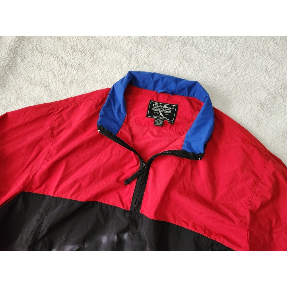 Vintage 90s Eddie Bauer Colorblock 1/4 Zip Windbreaker Jacket Men's XL Red Black